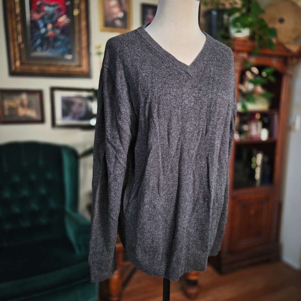 Quince V Neck Sweater Gray 100% Mongolian Cashmere Mens Large Pullover Knit Top